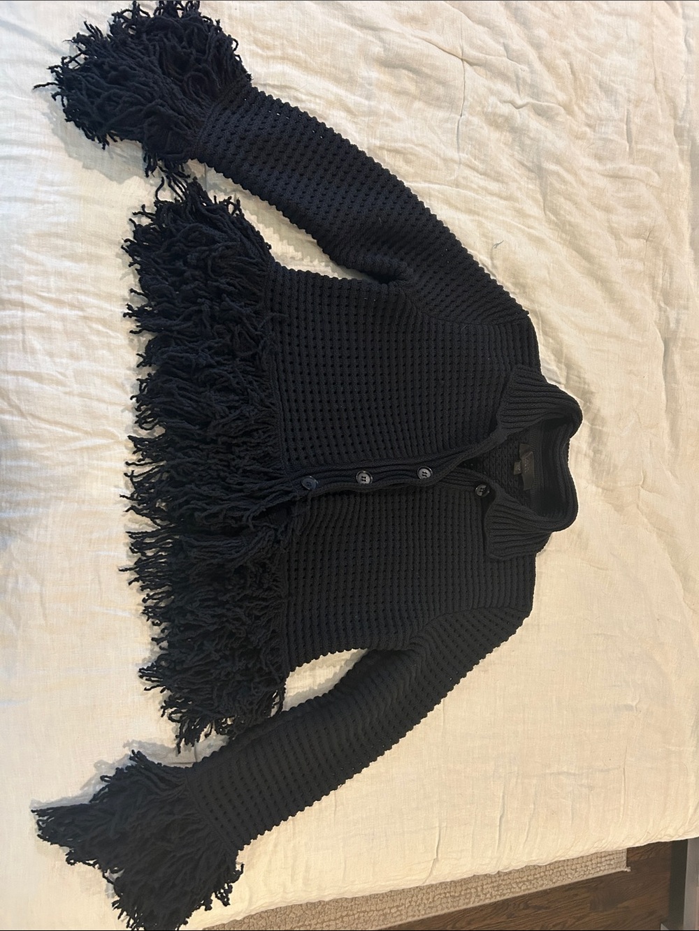 Zara Navy Fringe Knit Cardigan